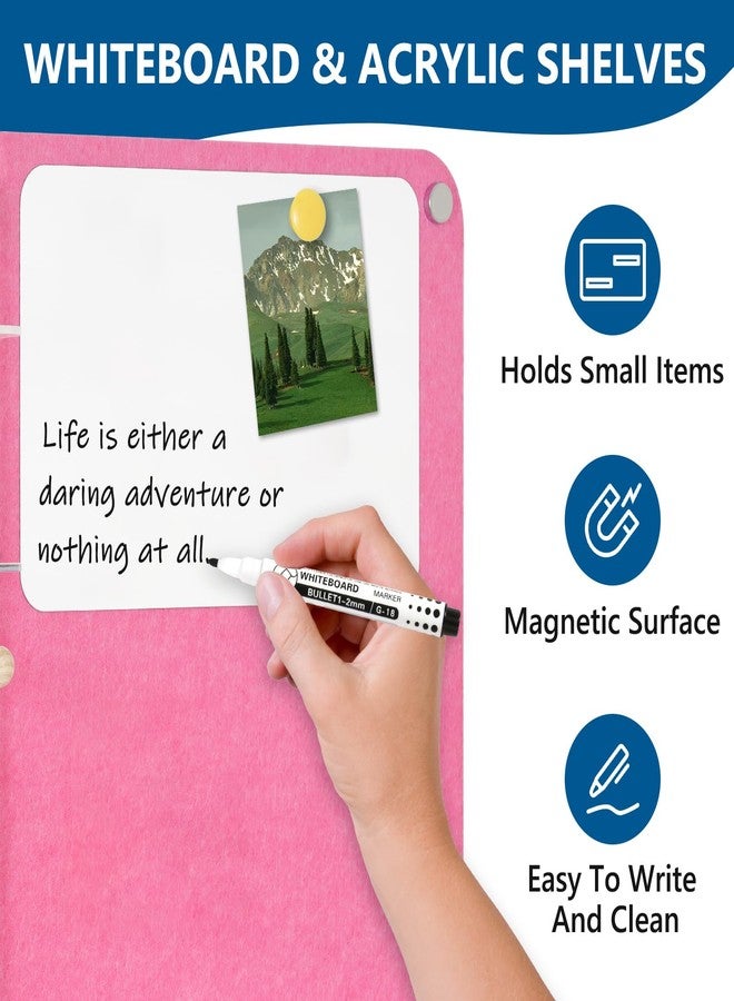 DOLLAR BOSS 3-in-1 Foldable Bulletin Board 16"x24" Horizontal- Magnetic Whiteboard with Cork & Acrylic Shelves, Sound-Absorbing Felt for Home/Office/Dorm Includes Pins/Magnets (Pink) - Image 3