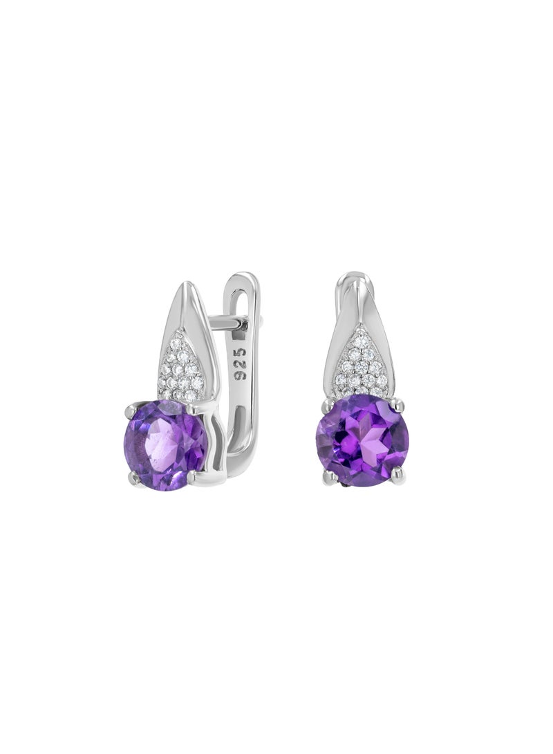 Genuine Amethyst Round Earrings – 2.00 Carats Certified Purple Gemstone