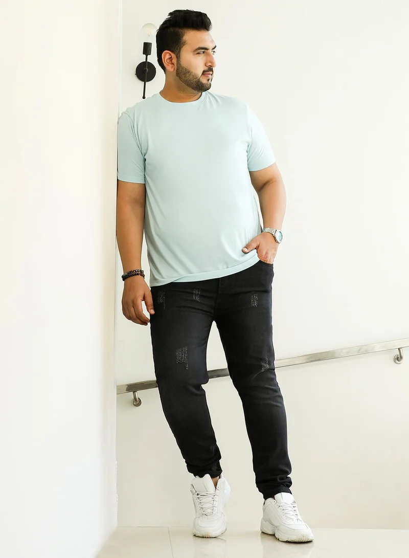 Instafab Plus  Instafab Plus Men's Onyx Black Dark-Wash Distressed Denim Jeans For Casual Wear | Mid-Rise | Skinny Fit | Button Closure | Plus Size Denim Jeans Crafted With Comfort Fit For Everyday Wear for Men | Best Price UAE