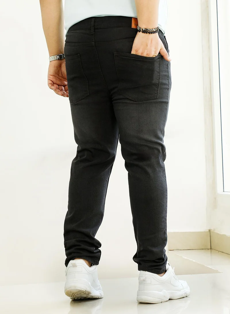 Instafab Plus  Instafab Plus Men's Onyx Black Dark-Wash Distressed Denim Jeans For Casual Wear | Mid-Rise | Skinny Fit | Button Closure | Plus Size Denim Jeans Crafted With Comfort Fit For Everyday Wear for Men | Best Price UAE