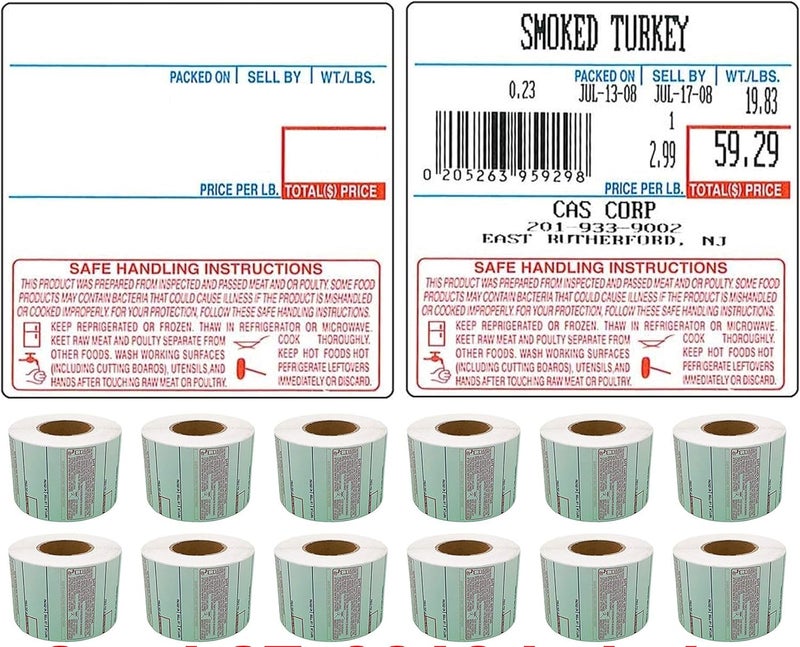 CAS LST-8040 Printing Scale Label, 58 x 60 mm, UPC/Safe Handling - CASE of 12 Rolls - Image 1
