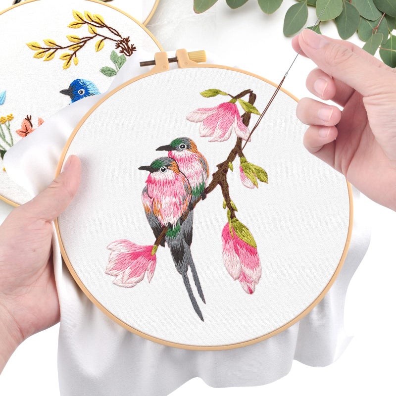 ERKOON 4 Sets Embroidery Kit for Beginners,Hummingbird and Flower Cross Stitch Set for Include Embroidery Cloth Hoops Threads for Craft Lover Hand Stitch (Flowers and Birds) - Image 2