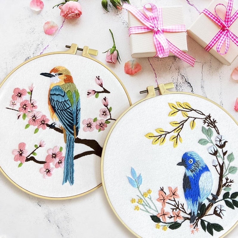 ERKOON 4 Sets Embroidery Kit for Beginners,Hummingbird and Flower Cross Stitch Set for Include Embroidery Cloth Hoops Threads for Craft Lover Hand Stitch (Flowers and Birds) - Image 5