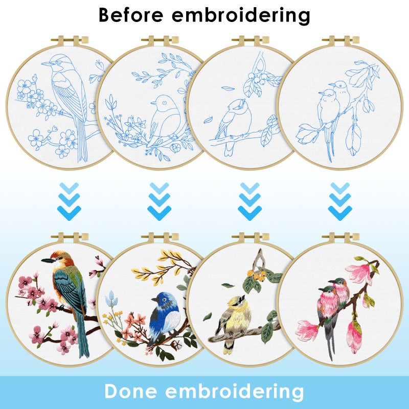 ERKOON 4 Sets Embroidery Kit for Beginners,Hummingbird and Flower Cross Stitch Set for Include Embroidery Cloth Hoops Threads for Craft Lover Hand Stitch (Flowers and Birds) - Image 3