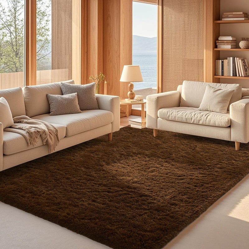 Ophanie Brown Rugs for Living Room Bedroom, 5x8 Fluffy Fuzzy Furry Carpet, Plush Soft Shaggy Bedside Indoor Floor Area Rug for Kids Girls Boys Baby Teen Dorm Nursery Home Decor Aesthetic - Image 1