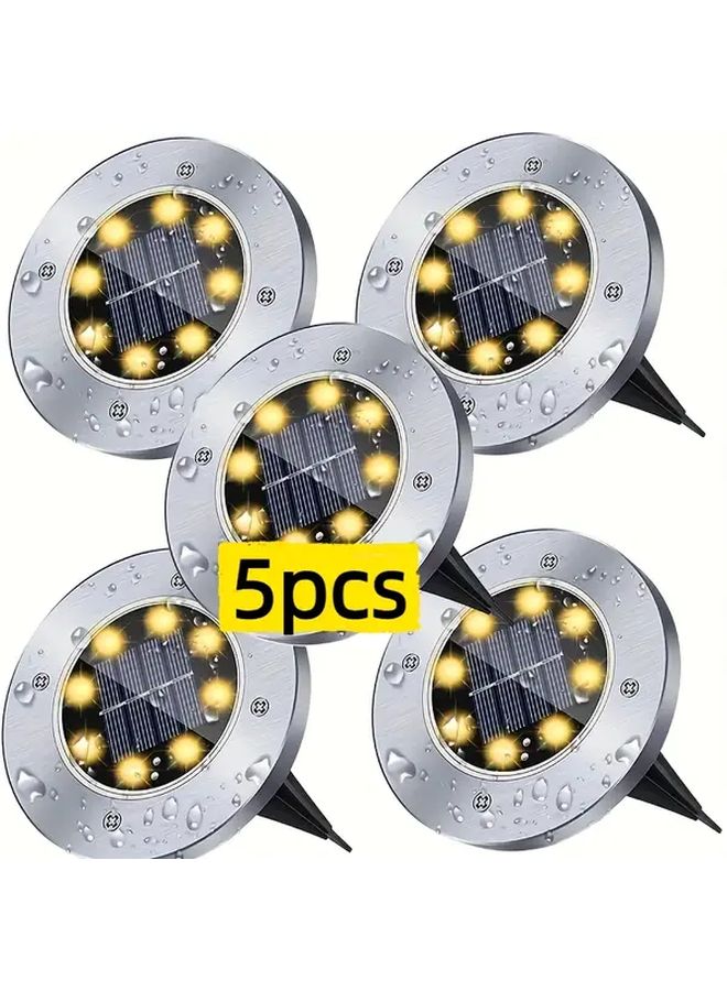 5 قطع أضواء أرضية تعمل بالطاقة الشمسية، إضاءة خطوات LED دافئة للحدائق الخارجية - Image 1