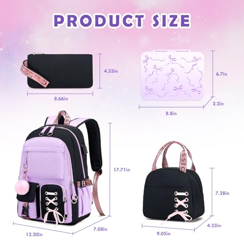 ACESAK Kids School Backpack for Girls 4In1 Bookbag Backpack Daypack Set with 43OZ Bento Lunch Box Lunch Bag for Girls Kids Teen Elementary Middle School Student Girl Backpacks for Schools - Image 3