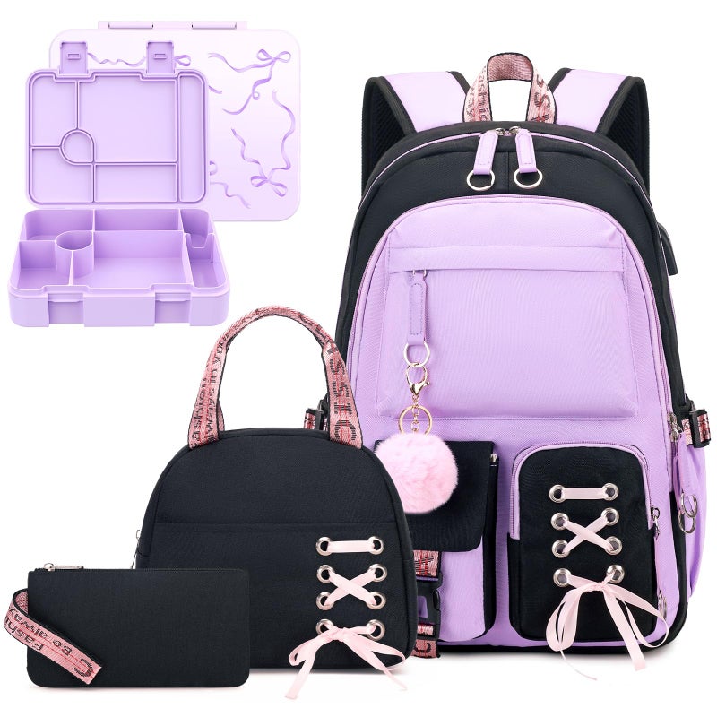 ACESAK Kids School Backpack for Girls 4In1 Bookbag Backpack Daypack Set with 43OZ Bento Lunch Box Lunch Bag for Girls Kids Teen Elementary Middle School Student Girl Backpacks for Schools - Image 2