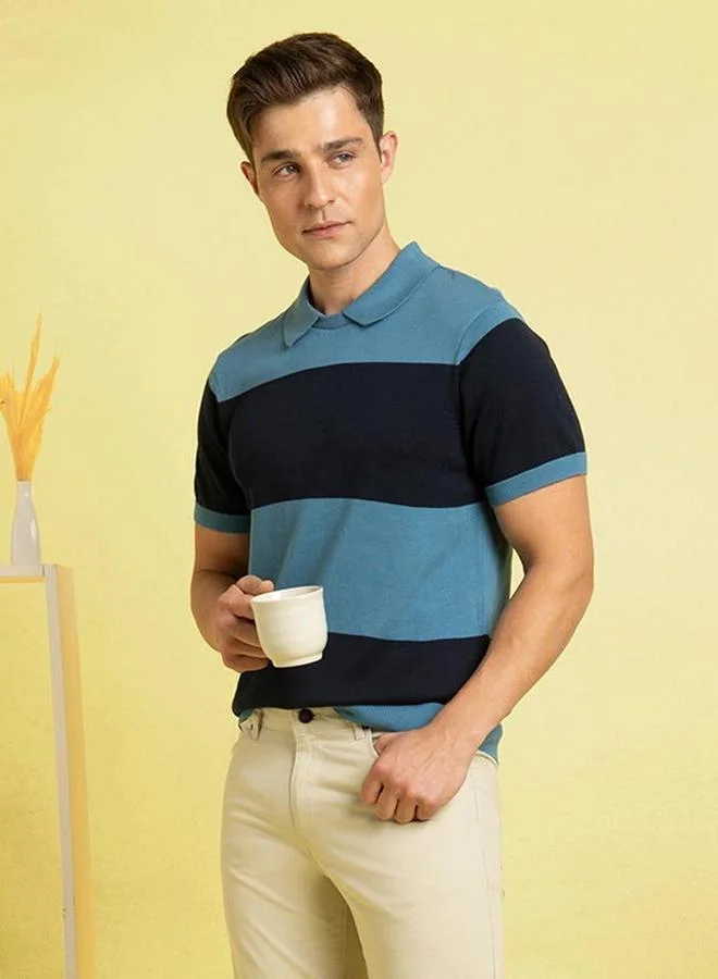 Dennis Lingo Dennis lingo Men Regular Fit Striped Flat Knit Polo