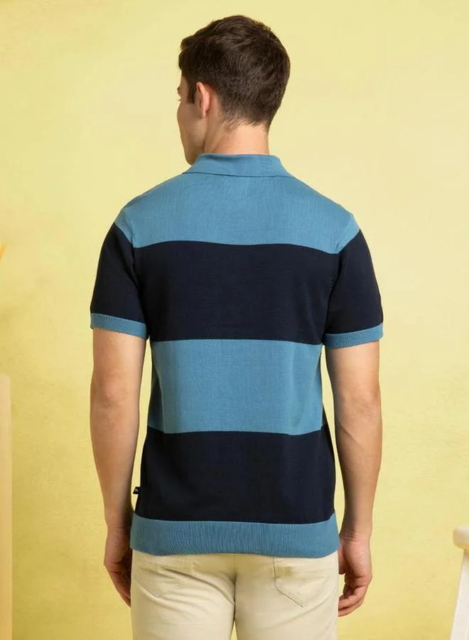 Dennis Lingo Men Regular Fit Striped Flat Knit Polo