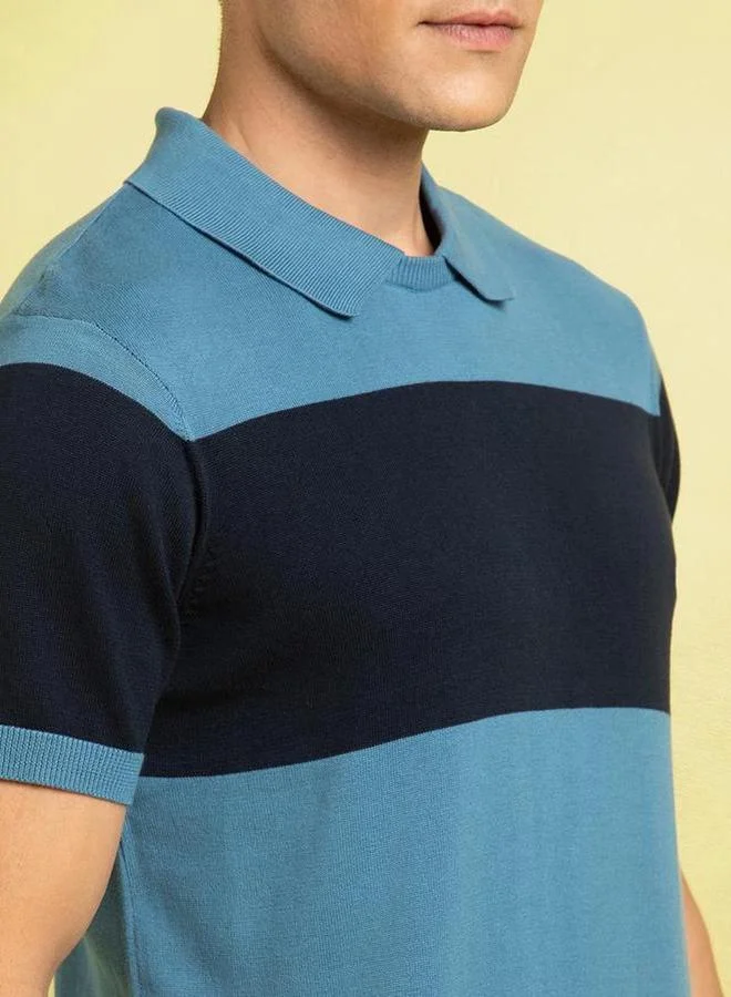 Dennis Lingo Men Regular Fit Striped Flat Knit Polo