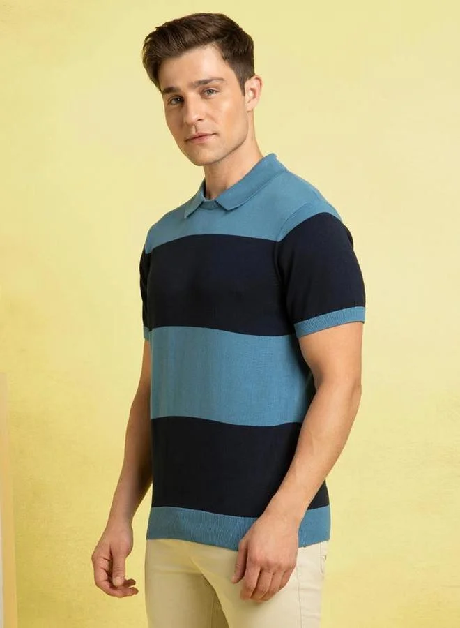 Dennis Lingo Men Regular Fit Striped Flat Knit Polo