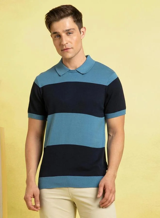 Dennis Lingo Men Regular Fit Striped Flat Knit Polo