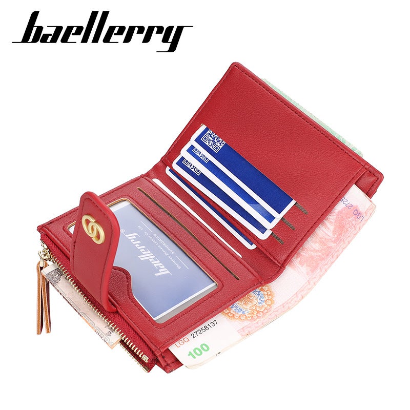 بايلليري محفظة نسائية قصيرة من baellerry بسحّاب، تصميم كوري جديد، محفظة عملات عمودية باللون الأزرق - Image 4