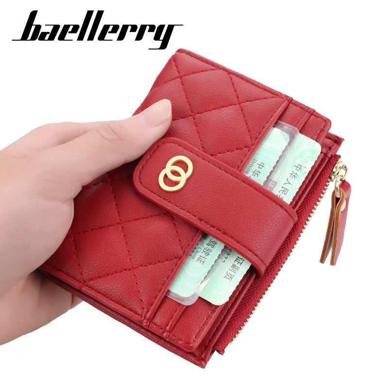 بايلليري محفظة نسائية قصيرة من baellerry بسحّاب، تصميم كوري جديد، محفظة عملات عمودية باللون الأزرق - Image 5