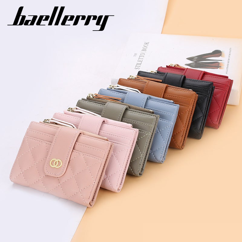 بايلليري محفظة نسائية قصيرة من baellerry بسحّاب، تصميم كوري جديد، محفظة عملات عمودية باللون الأزرق - Image 3