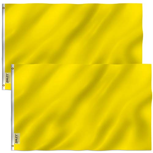 Anley Pack of 2 Fly Breeze 3x5 Foot Solid Yellow Flag Vivid Color and Fade proof Canvas Header and Double Stitched Plain Yellow Flags Polyester with Brass Grommets 3 X 5 Ft - Image 1