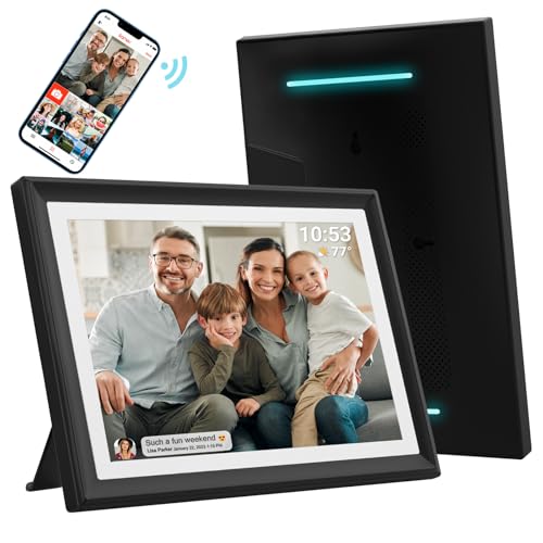 akimart إطار صور رقمي FRAMEO بحجم 10.1 بوصة وذاكرة 32 جيجابايت مع ضوء LED، شاشة لمس IPS LCD بدقة 1280x800، دوران تلقائي للصور العمودية والأفقية، تخزين 32 جيجابايت، مشاركة اللحظات على الفور عبر تطبيق FRAMEO من أي مكان - Image 1