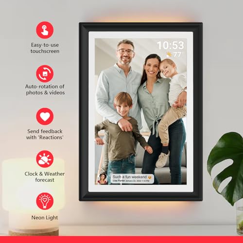 akimart إطار صور رقمي FRAMEO بحجم 10.1 بوصة وذاكرة 32 جيجابايت مع ضوء LED، شاشة لمس IPS LCD بدقة 1280x800، دوران تلقائي للصور العمودية والأفقية، تخزين 32 جيجابايت، مشاركة اللحظات على الفور عبر تطبيق FRAMEO من أي مكان - Image 3