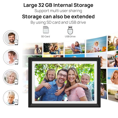 akimart إطار صور رقمي FRAMEO بحجم 10.1 بوصة وذاكرة 32 جيجابايت مع ضوء LED، شاشة لمس IPS LCD بدقة 1280x800، دوران تلقائي للصور العمودية والأفقية، تخزين 32 جيجابايت، مشاركة اللحظات على الفور عبر تطبيق FRAMEO من أي مكان - Image 5