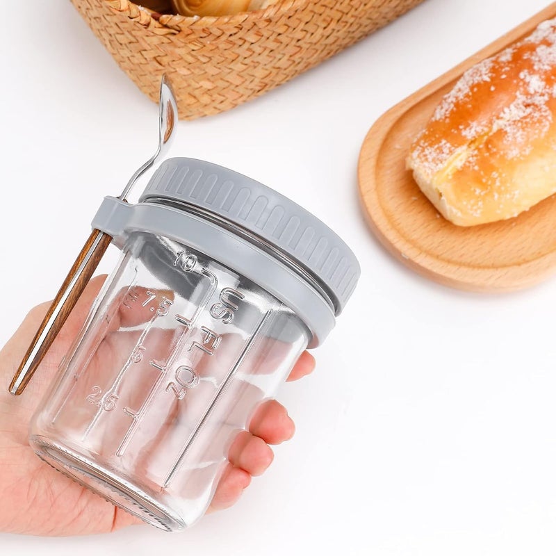 MsAnya 2PCS 350ml Overnight Oats Container with Lid and Spoon, Oats Jars, Breakfast Container, Cereal, Milk and Fruit Salad Storage Container with Measurement Marks - Image 2