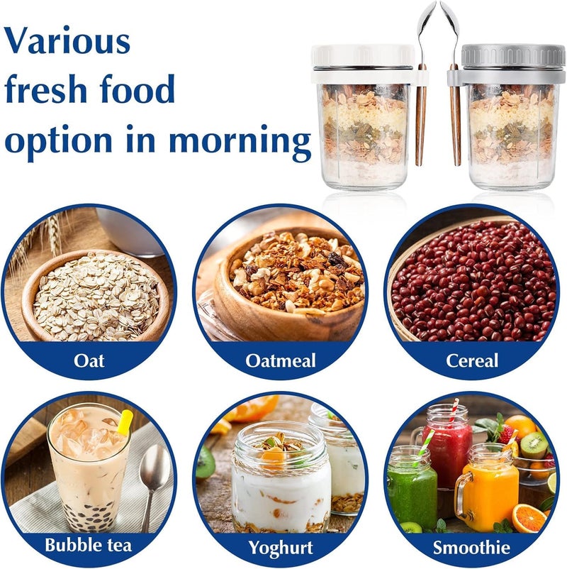 MsAnya 2PCS 350ml Overnight Oats Container with Lid and Spoon, Oats Jars, Breakfast Container, Cereal, Milk and Fruit Salad Storage Container with Measurement Marks - Image 5