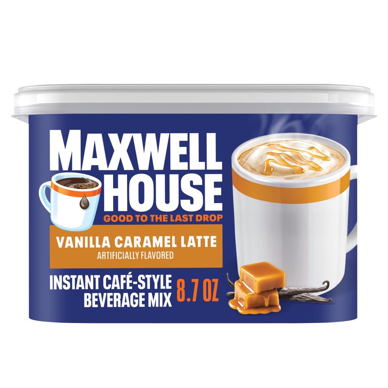 Maxwell House Instant Cafe-Style Beverage Mix, Easy to Prepare, 1 Canister, for Quick Morning Coffee or Afternoon Treat, Vanilla Caramel Latte, Kosher Dairy, 8.7 oz - Image 1