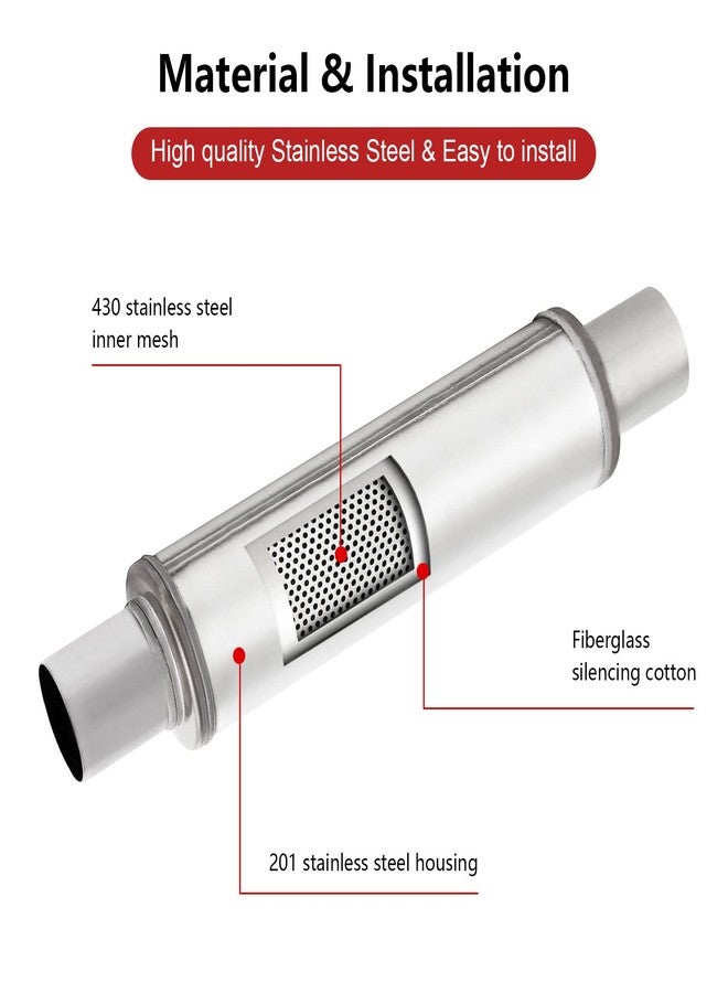 TECTRUC 2.5'' Exhaust Muffler,2.5" Inlet/Outlet Exhaust Mufflers 2.5 Universal Muffler Stainless Steel Straight Through Design performance muffler 2.5 inlet and outlet,Deep Sound for Cars (1 pack) - Image 5