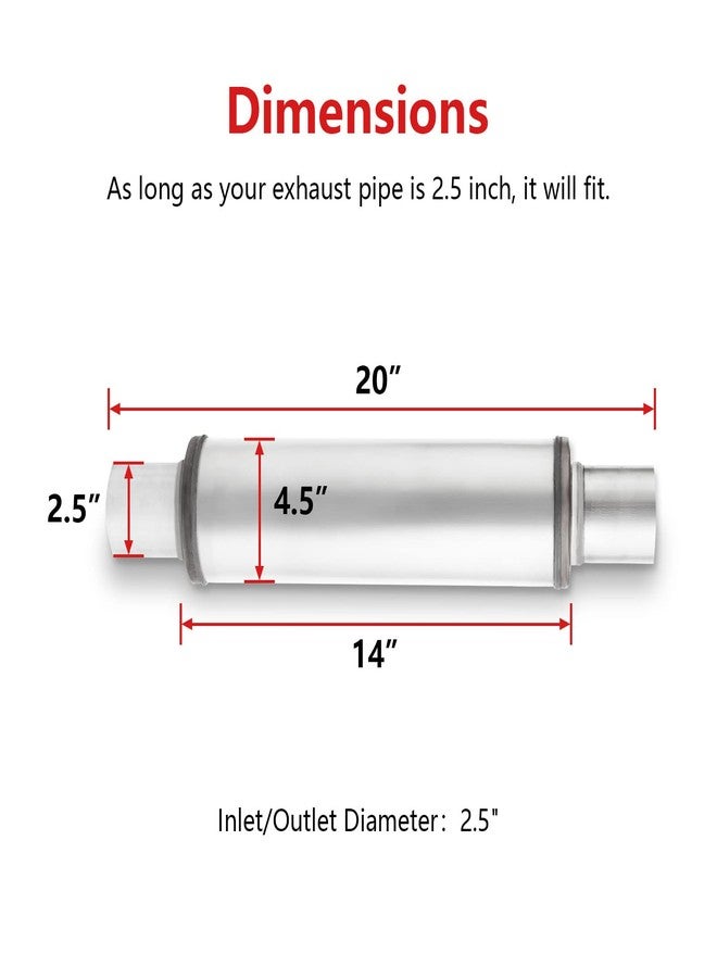 TECTRUC 2.5'' Exhaust Muffler,2.5" Inlet/Outlet Exhaust Mufflers 2.5 Universal Muffler Stainless Steel Straight Through Design performance muffler 2.5 inlet and outlet,Deep Sound for Cars (1 pack) - Image 2