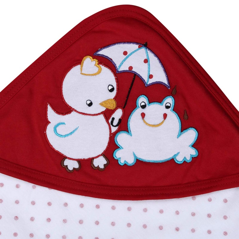 superminis Cotton Single Layered Polka Dot Printed Blanket Cum Wrapping Sheet Cum Baby Towel with Embroidered Hood for Babies (Pack of 2, Red/Pink) - Image 3