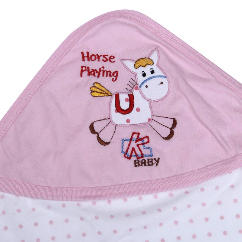 superminis Cotton Single Layered Polka Dot Printed Blanket Cum Wrapping Sheet Cum Baby Towel with Embroidered Hood for Babies (Pack of 2, Red/Pink) - Image 5