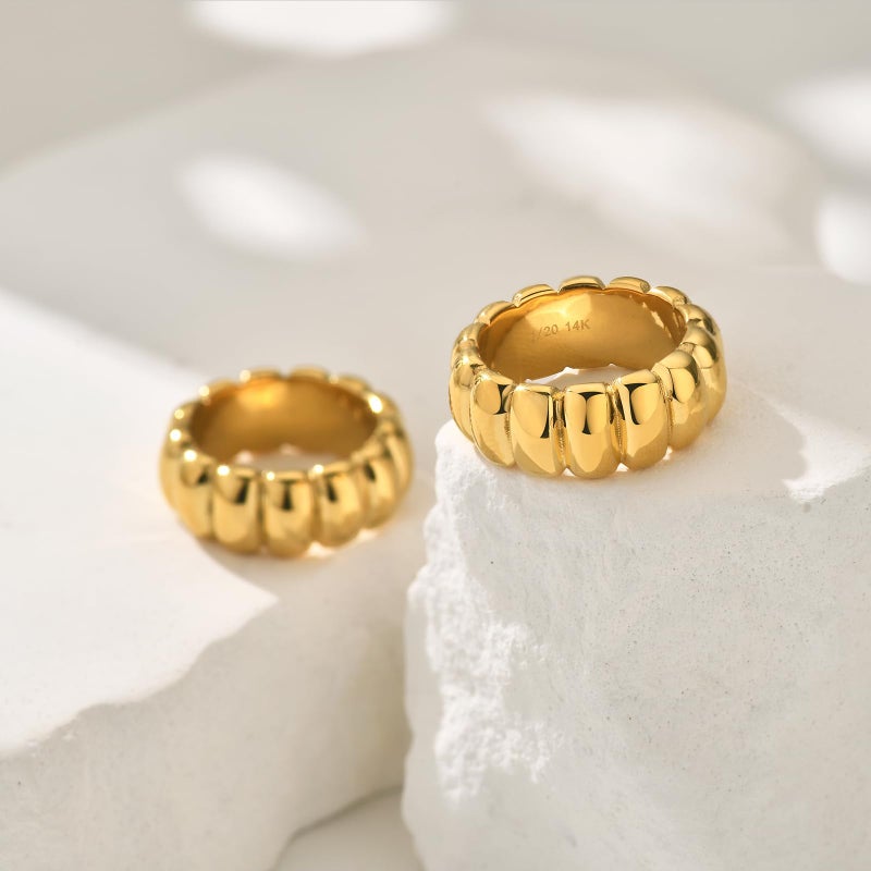 NOKMIT 14K Gold Filled Chunky Gold Statement Rings for Women Cute Puffy Dome Croissant Thumb Band Non Tarnish Comfort Fit Size 5-10 (A-Gold, 7) - Image 4