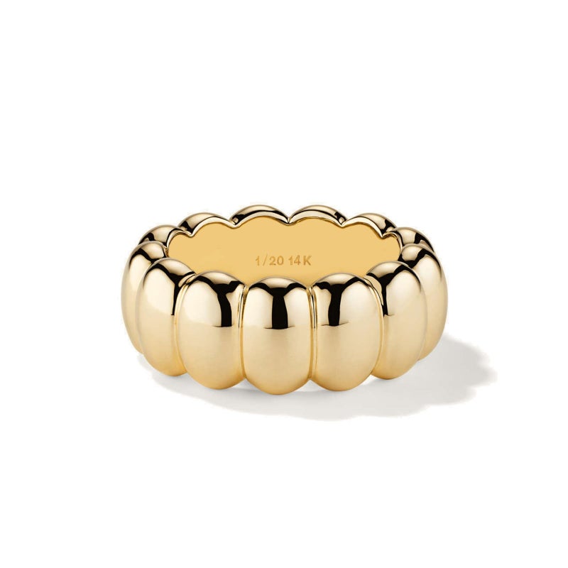 NOKMIT 14K Gold Filled Chunky Gold Statement Rings for Women Cute Puffy Dome Croissant Thumb Band Non Tarnish Comfort Fit Size 5-10 (A-Gold, 7) - Image 1