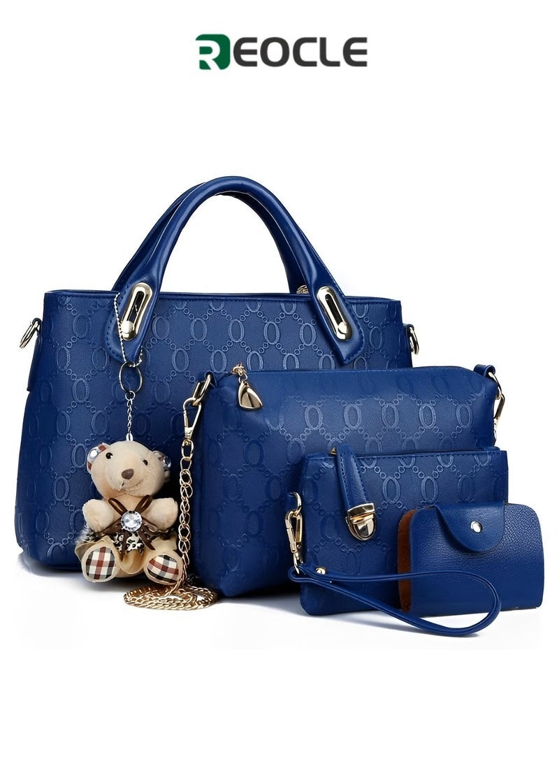 REOCLE Womens 4 Pcs Handbags Set Top Handle Shoulder Crossbody Bag Handle Satchel Hobo Handbag Set Large Tote  Purse  Shoulder Bag  Card Holder Tote Bag - Image 1