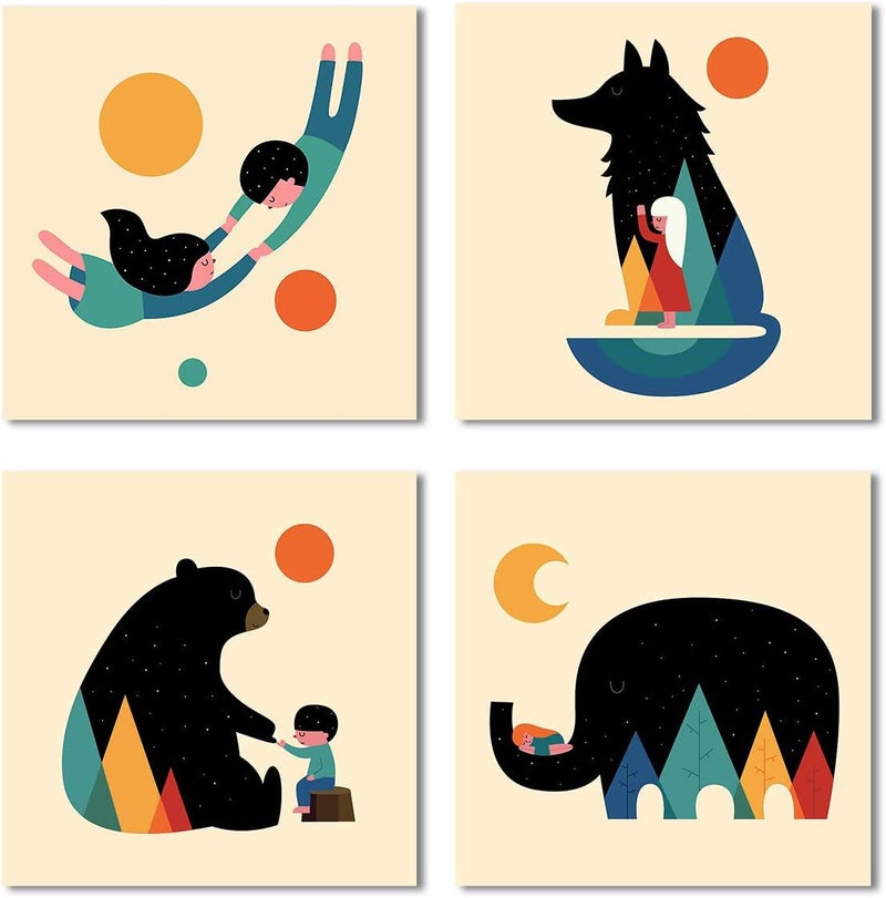 Meigan Art Woodland Animal Nursery Canvas Wall Art Prints Set of 4, Baby Wall Art, Kids Room Wall Decor - Image 1