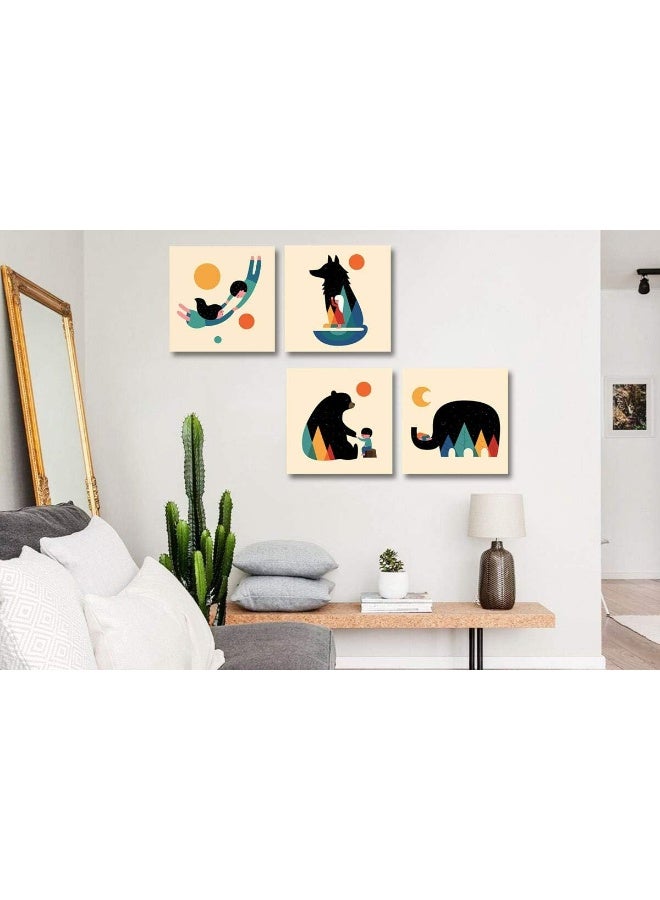 Meigan Art Woodland Animal Nursery Canvas Wall Art Prints Set of 4, Baby Wall Art, Kids Room Wall Decor - Image 5