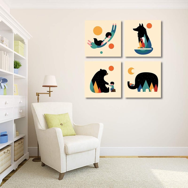 Meigan Art Woodland Animal Nursery Canvas Wall Art Prints Set of 4, Baby Wall Art, Kids Room Wall Decor - Image 4