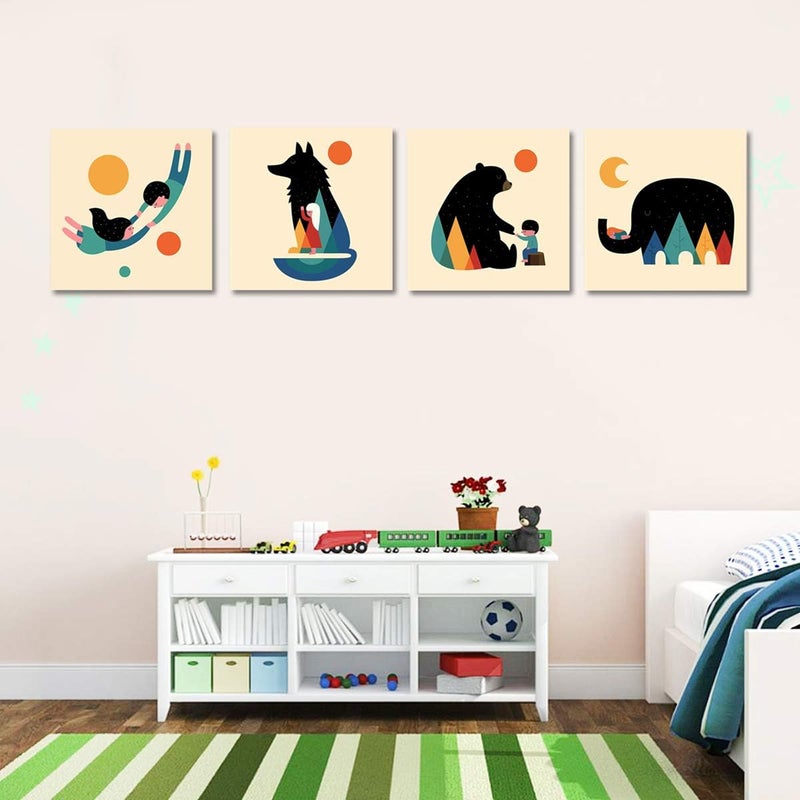 Meigan Art Woodland Animal Nursery Canvas Wall Art Prints Set of 4, Baby Wall Art, Kids Room Wall Decor - Image 3