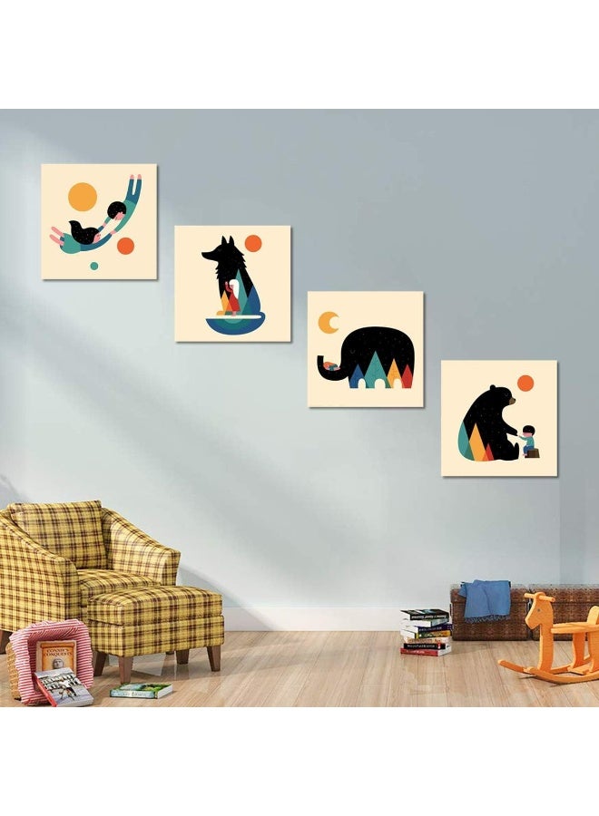 Meigan Art Woodland Animal Nursery Canvas Wall Art Prints Set of 4, Baby Wall Art, Kids Room Wall Decor - Image 2