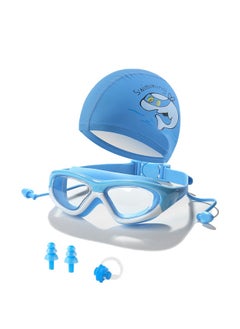 Fazza 4-Piece Set of Children's Swimming Caps with Goggles and Nose Clip Earplugs, Suitable for both Girls and Boys, Silicone Waterproof Swimming and Swimming Caps  - Image 1