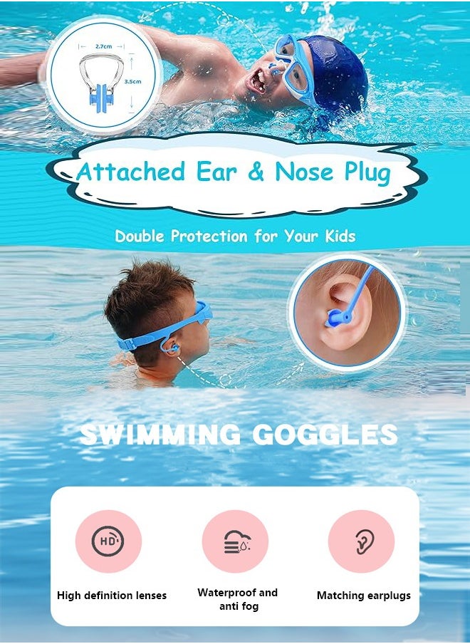 Fazza - 4-Piece Set of Children's Swimming Caps with Goggles and Nose Clip Earplugs, Suitable for both Girls and Boys, Silicone Waterproof Swimming and Swimming Caps - Image 1