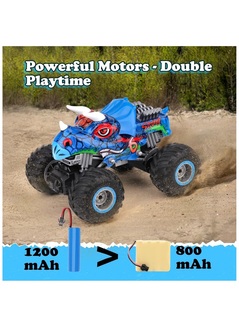 Soofam Remote Control Monster Trucks for Boys Age 4-7 8-12 Year Old - RC Dinosaur Car Toys for Kids, Ideas Birthday Gifts, 2.4 GHz Multi-Terrain Off-Road Cars with Music Lights Spray (Dinosaur Monster Truck) - Image 3