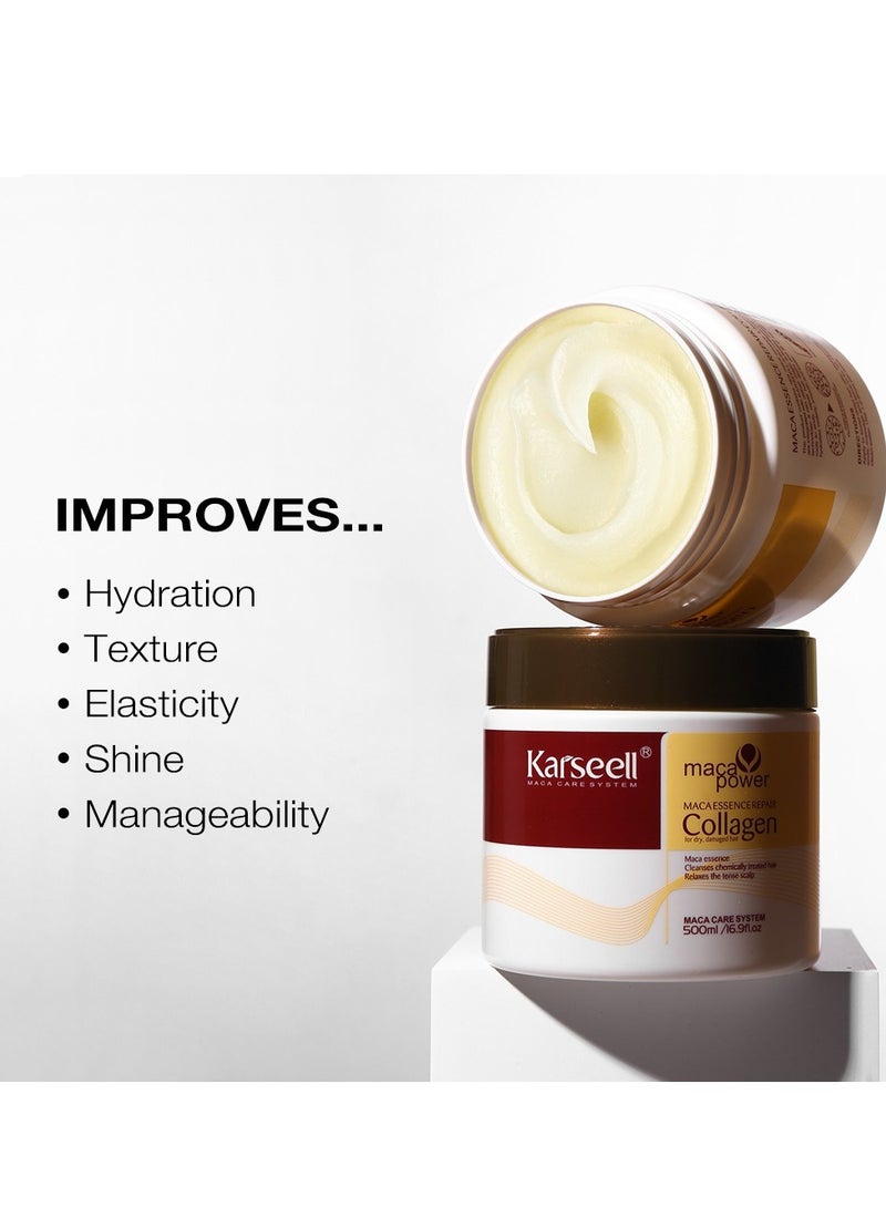 Karseell Maca Power Collagen Masque 500ml Deep Repair Hydrating Hair Treatment for Damaged and Dry Hair - Image 2