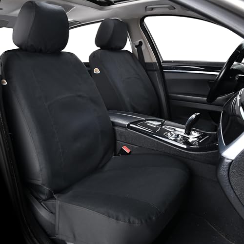 Coverado Car Seat Covers Front Canvas Universal Seat Covers for Cars 2Pack Car Seat Cushions Auto Seats Protectors for Kids Dogs Driver Seat Covers Fit for Most Vehicles Trucks SUVsBlack - Image 1