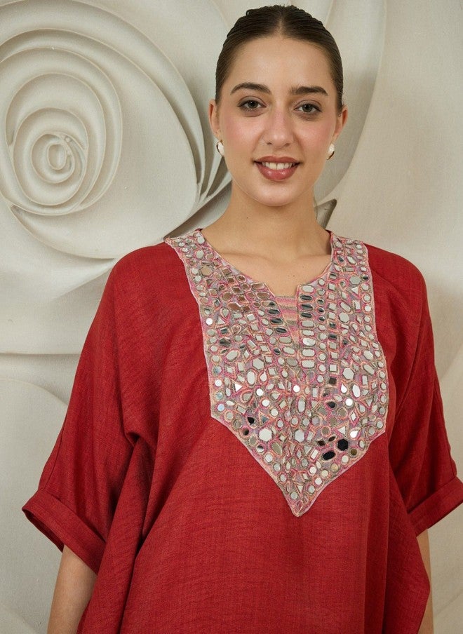 Athena Rust Kaftan Kurta with Dhoti Pants for Women - Image 2