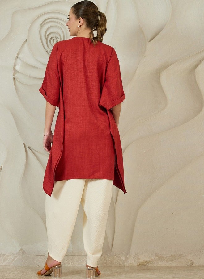 Athena Rust Kaftan Kurta with Dhoti Pants for Women - Image 5