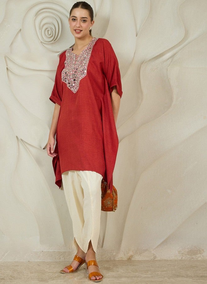 Athena Rust Kaftan Kurta with Dhoti Pants for Women - Image 4