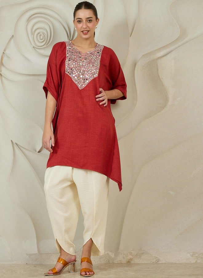 Athena Rust Kaftan Kurta with Dhoti Pants for Women - Image 1