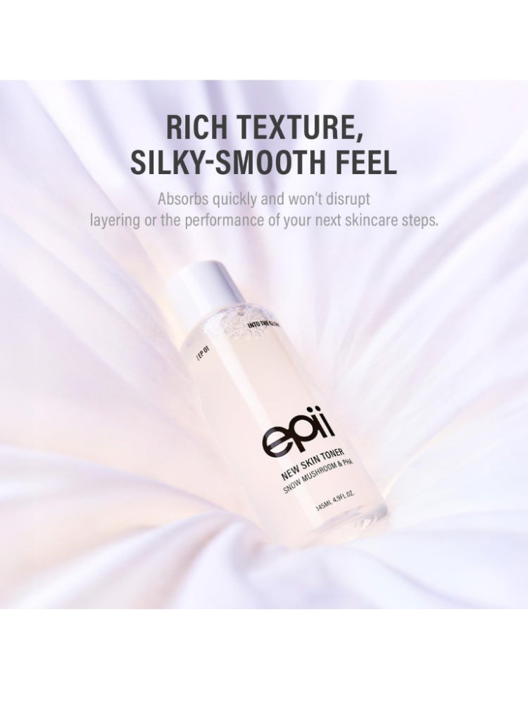 epii New Skin Toner Into The Glow 145ml – Snow Mushroom & PHA Exfoliating Brightening Toner for Glowing Skin - Image 4