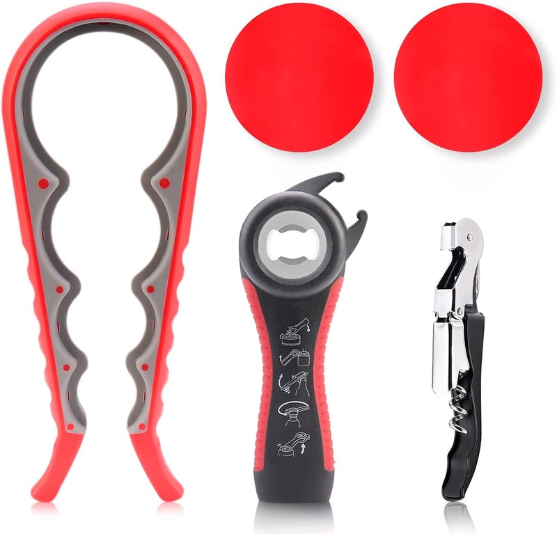 ASTOFLI 5 Pack Jar Opener For Seniors With Arthritis, Easy Twist Lid Opener Jar Opener For Opening Jars With 2 PCS Rubber Jar Gripper, Multi Can Openers Prime For Seniors With Arthritis - Image 1